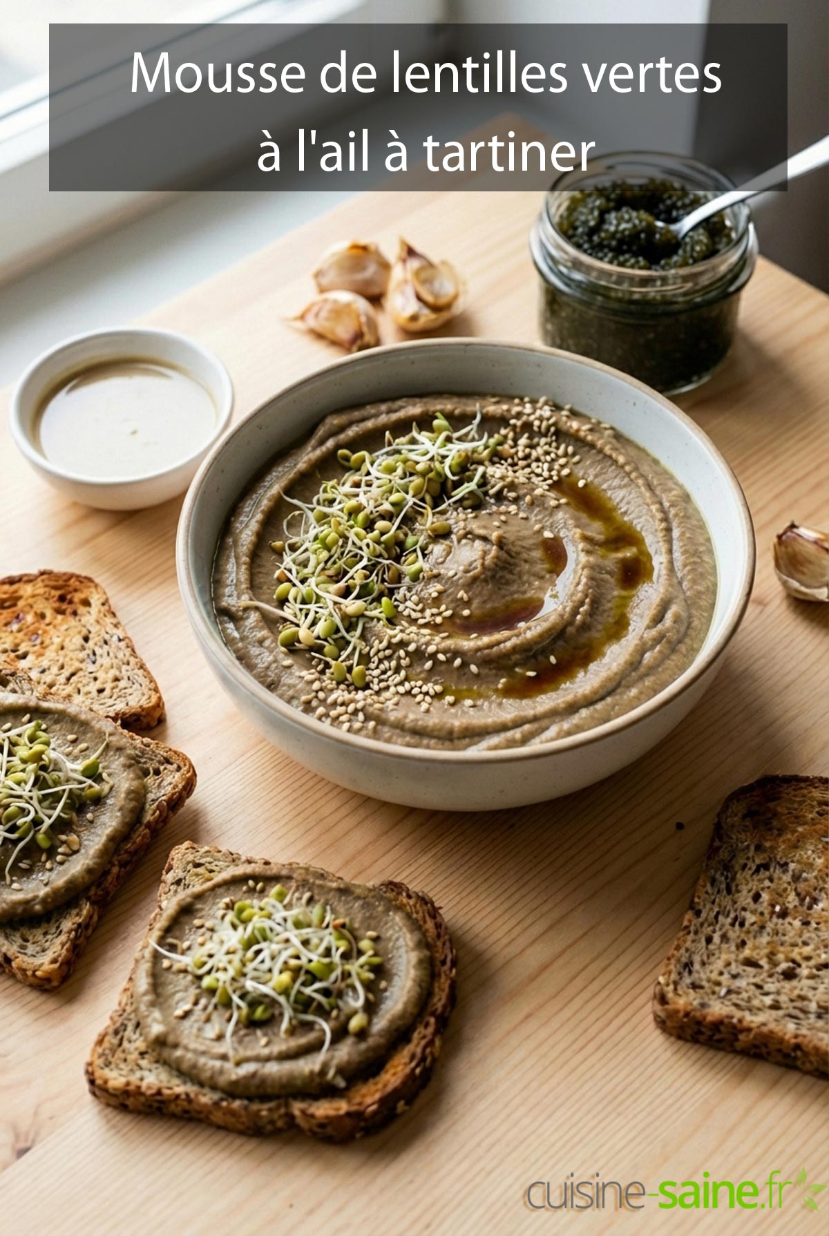 Mousse de lentilles vertes à l'ail à tartiner pour l'apéro