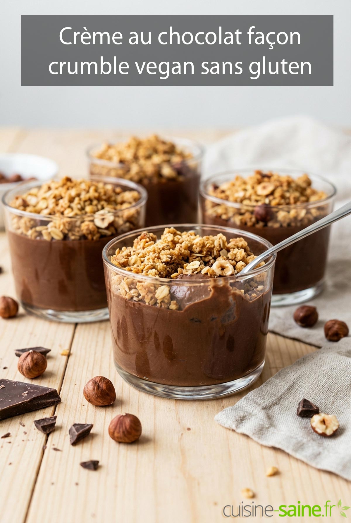 Crème au chocolat façon crumble vegan sans gluten