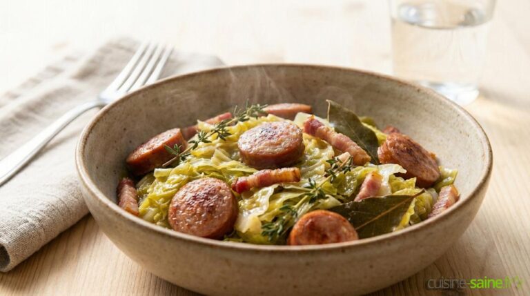 Potée express au chou vert frisé et saucisses fumées
