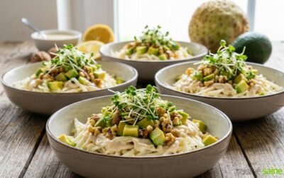 Salade de céleri rave à l’avocat et noix sans gluten ni lactose