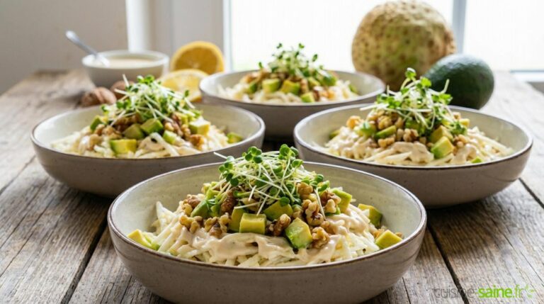 Salade de céleri rave à l’avocat et noix sans gluten ni lactose