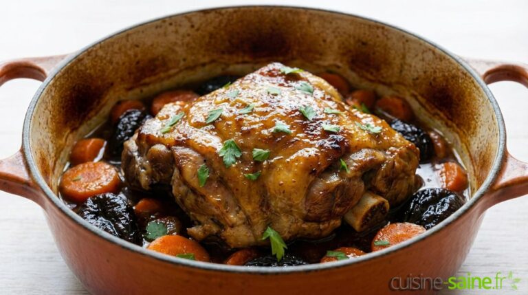 Épaule d’agneau fondante aux carottes, pruneaux et miel