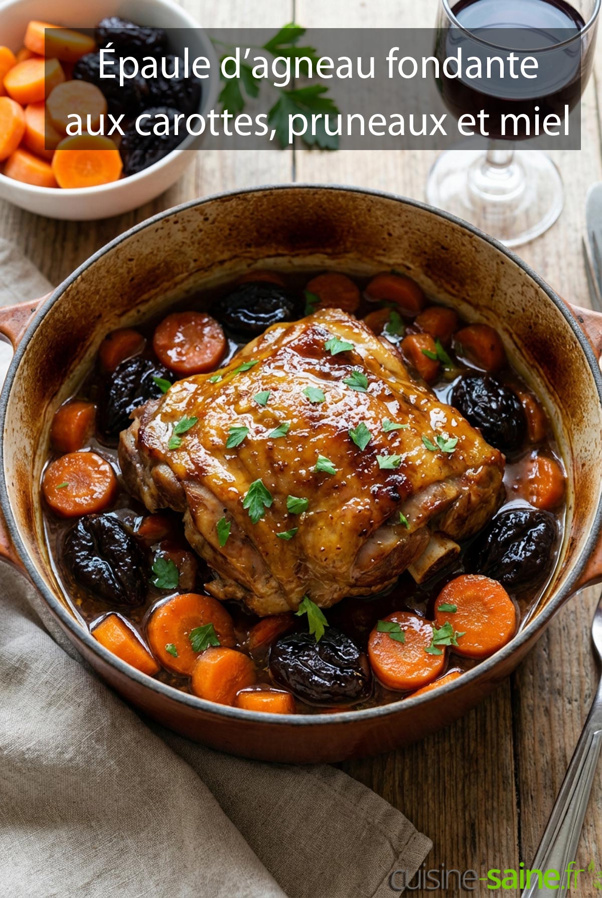 Épaule d’agneau fondante aux carottes, pruneaux et miel