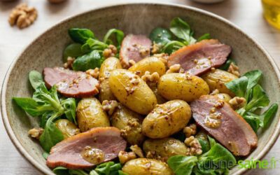 Salade gourmande de grenailles sautées au magret fumé et noix