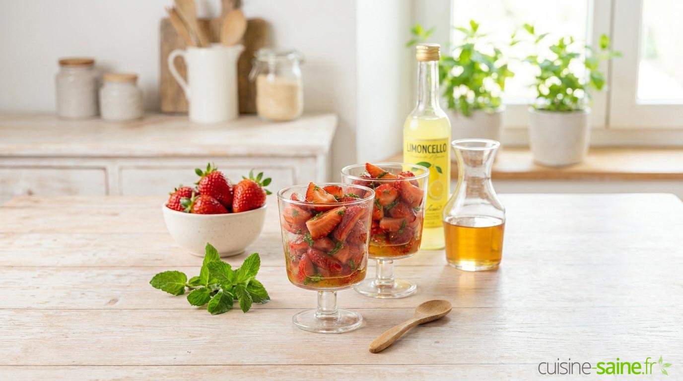 Verrine de fraises au limoncello et menthe