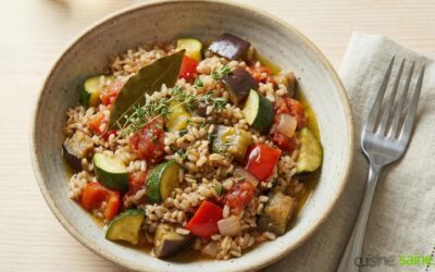 Recette de ratatouille au riz parfumée au thym et au laurier