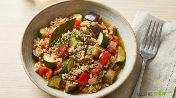 Recette de ratatouille au riz parfumée au thym et au laurier