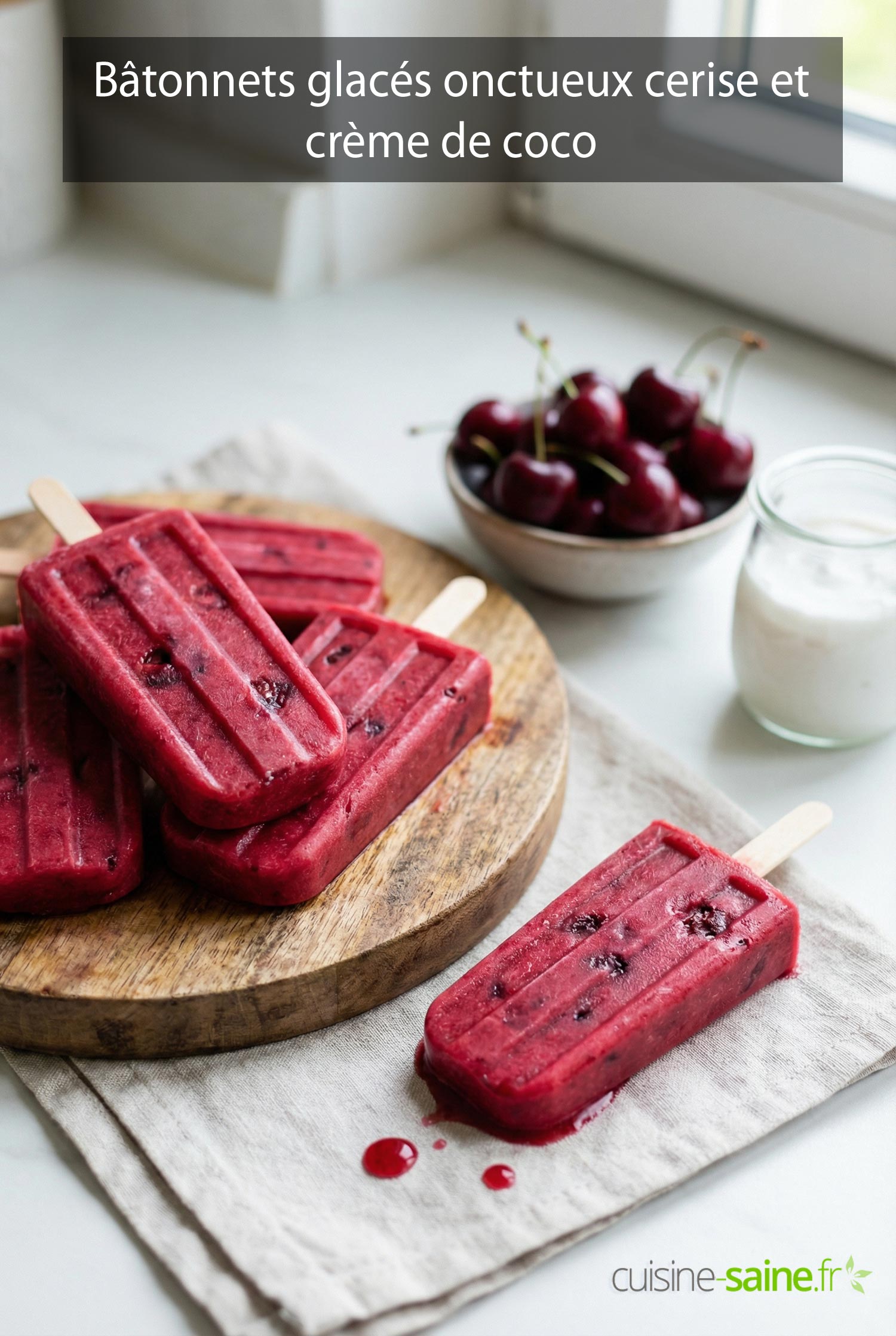 Bâtonnets glacés onctueux cerise et crème de coco