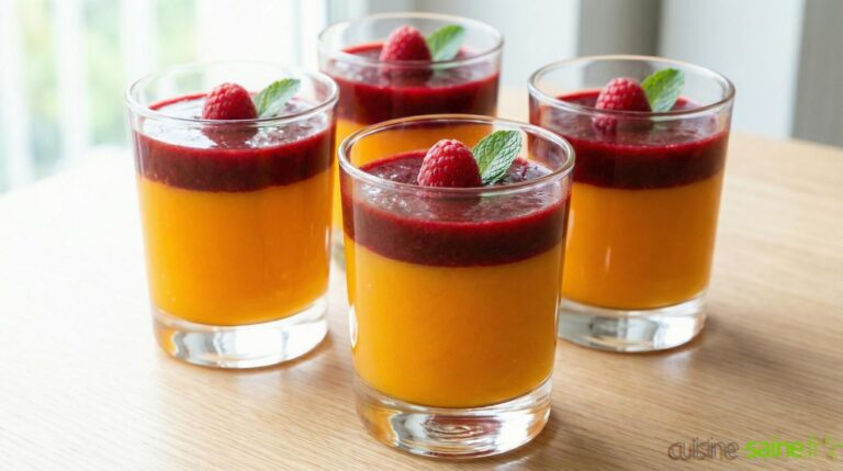 Recette verrine de mangue coulis de framboises sans gluten ni lactose