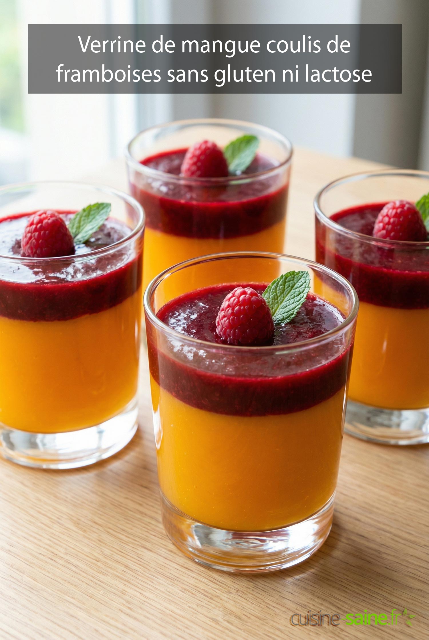 Recette verrine de mangue coulis de framboises sans gluten ni lactose