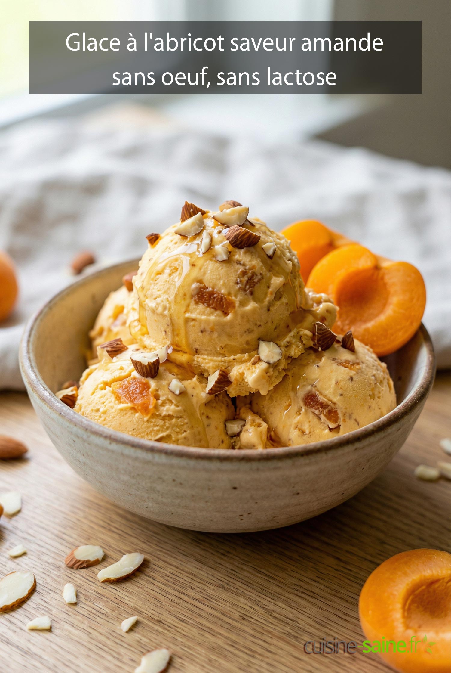Glace à l'abricot saveur amande sans oeuf, sans lactose