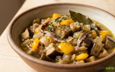 Poêlée d’aubergines fondantes aux poivrons et anchois