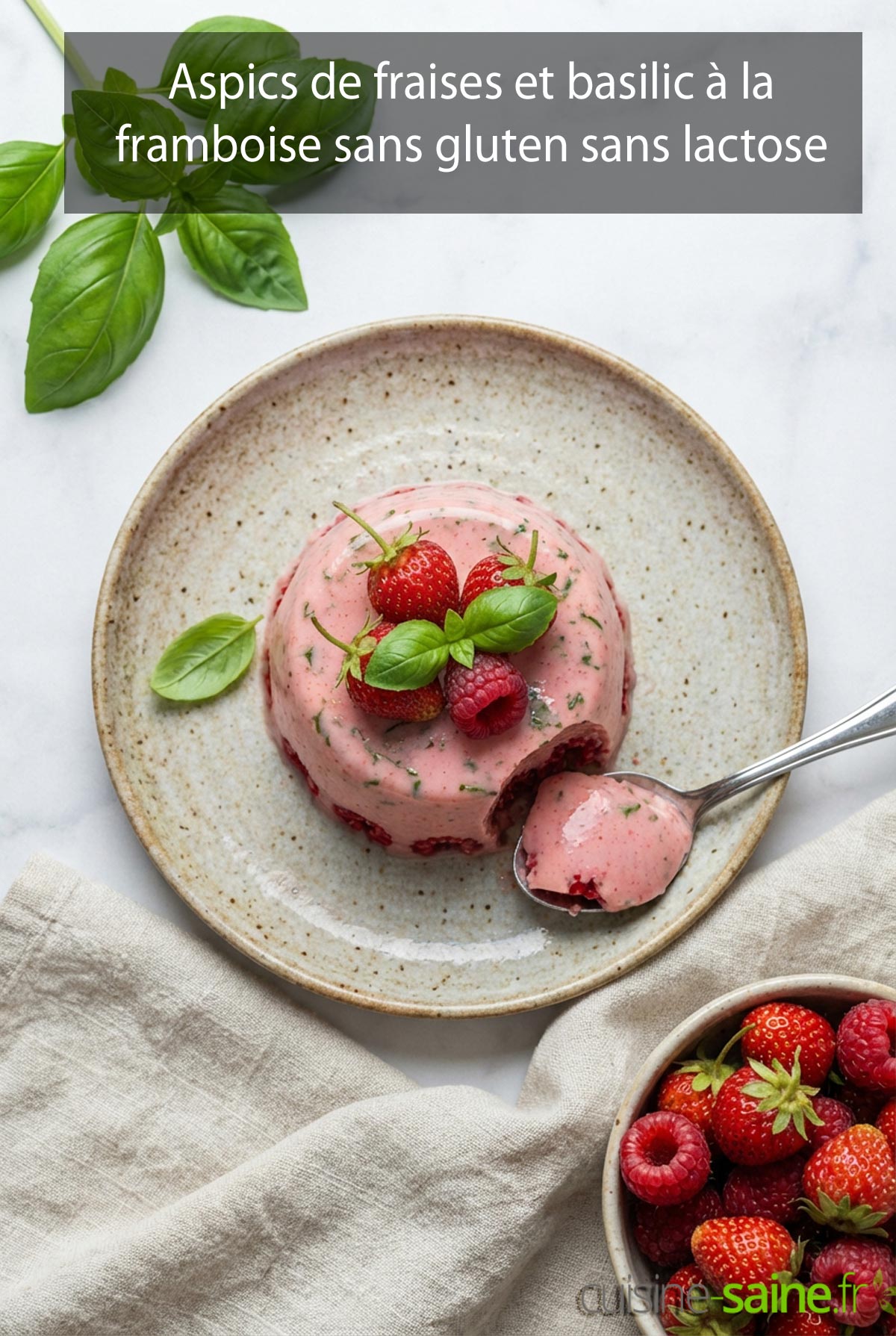 Aspics de fraises et basilic à la framboise sans gluten sans lactose