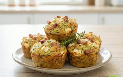 Muffins salés sans gluten à la courgette, fêta, lardon