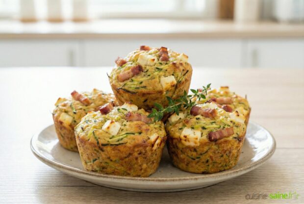 Muffins salés sans gluten à la courgette, fêta, lardon