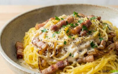 Courge spaghetti façon carbonara sans gluten sans lactose