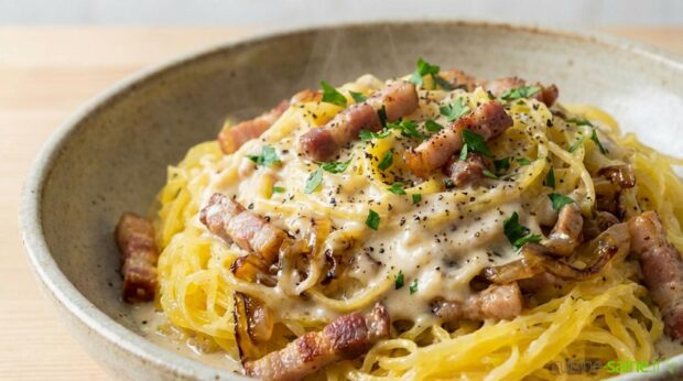 Courge spaghetti façon carbonara sans gluten sans lactose