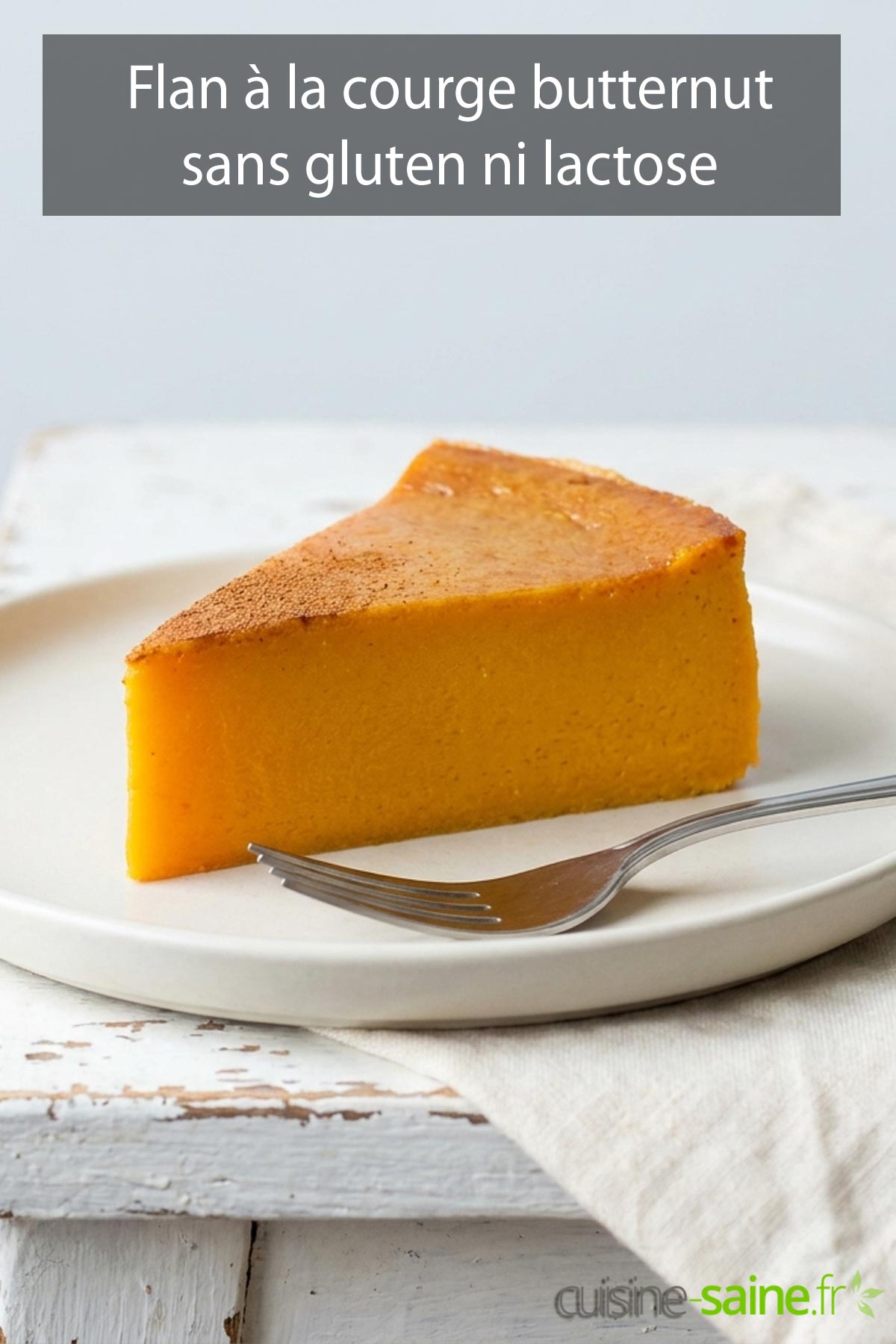 Part de flan à la courge butternut sans gluten ni lactose, texture lisse et fondante