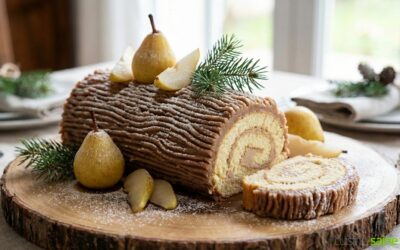 Bûche de Noël sans gluten à la poire et crème de marron