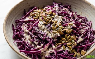 Salade de chou rouge sauce amande et graines de courge