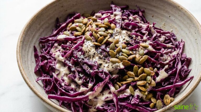 Salade de chou rouge sauce amande et graines de courge