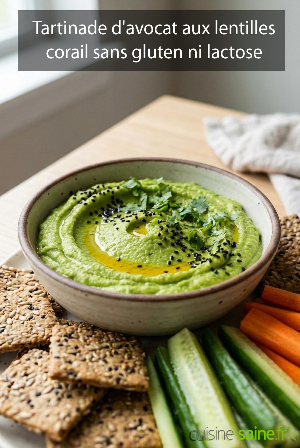 Tartinade d'avocat aux lentilles corail sans gluten ni lactose