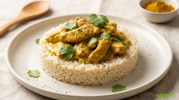 Émincé de dinde crémeux au curry et curcuma
