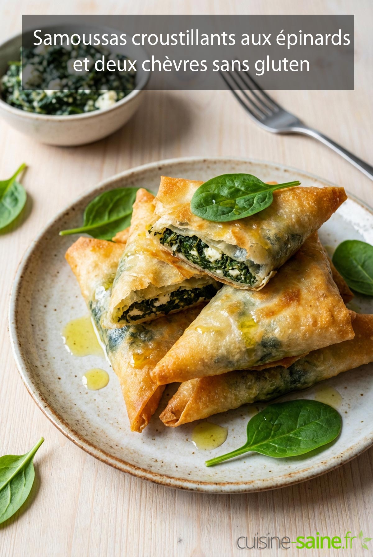Samoussas croustillants aux épinards et deux chèvres (sans gluten)