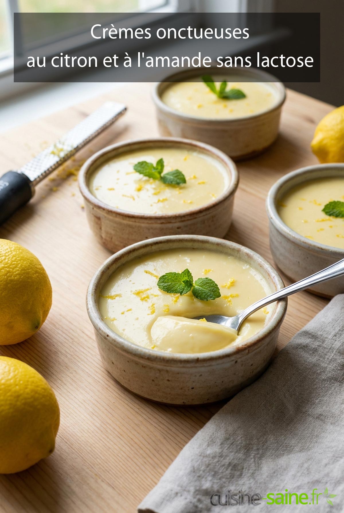 Petites crèmes onctueuses au citron et à l'amande sans lactose