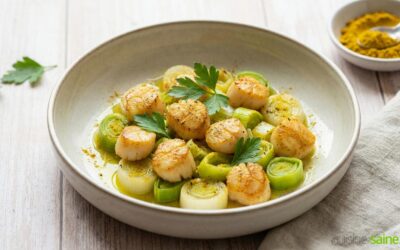 Poêlée de saint Jacques aux poireaux saveur curry sans gluten ni lactose