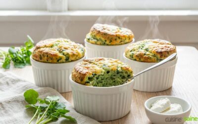Soufflés aériens au cresson et chèvre frais sans gluten