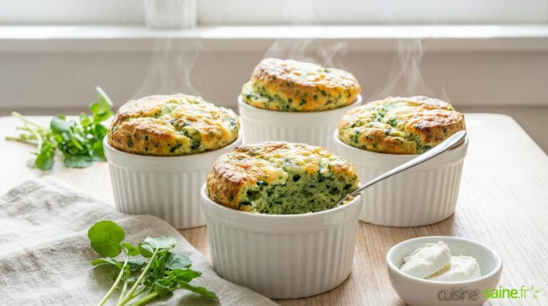 Soufflés aériens au cresson et chèvre frais sans gluten