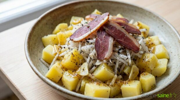 Salade pommes de terre et radis noir au magret de canard