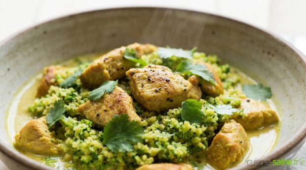 Sauté de dinde express au curry et semoule de brocoli