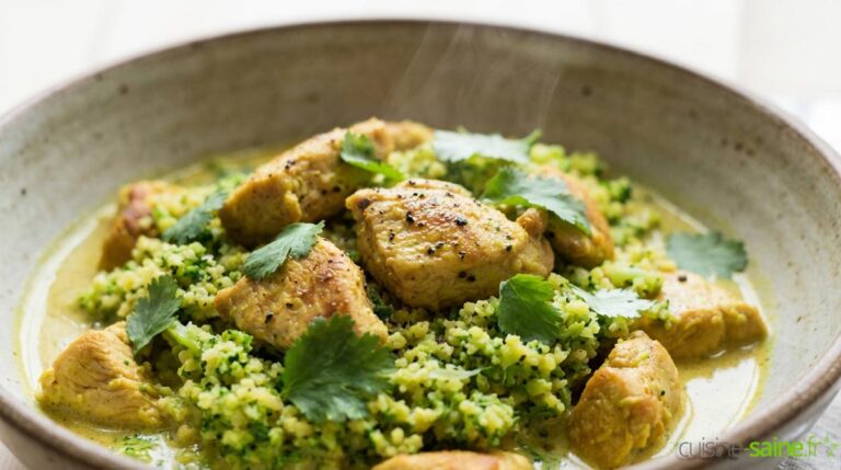 Sauté de dinde express au curry et semoule de brocoli