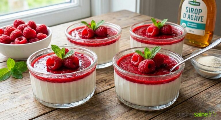 Panna cotta végétale au coulis framboise