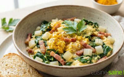 Brouillade de blettes au curcuma et lardons (Sans gluten & Sans lactose)