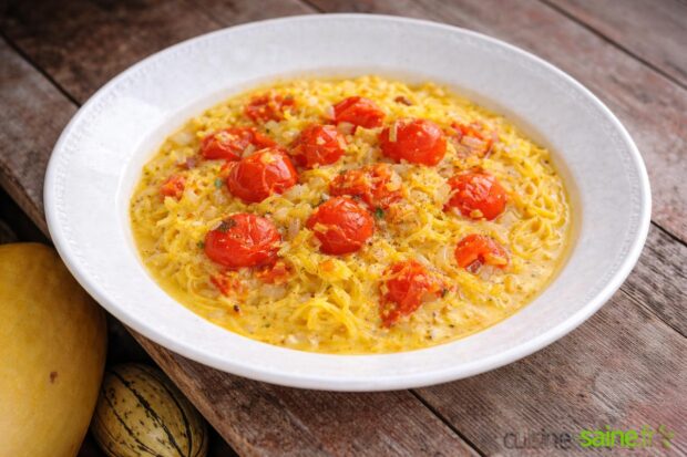 Courge spaghetti à la tomate recette vegan et sans gluten