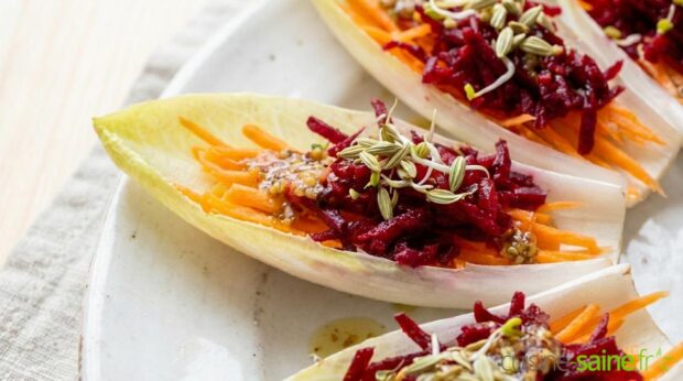 Barquettes d'endive aux graines germées de fenouil