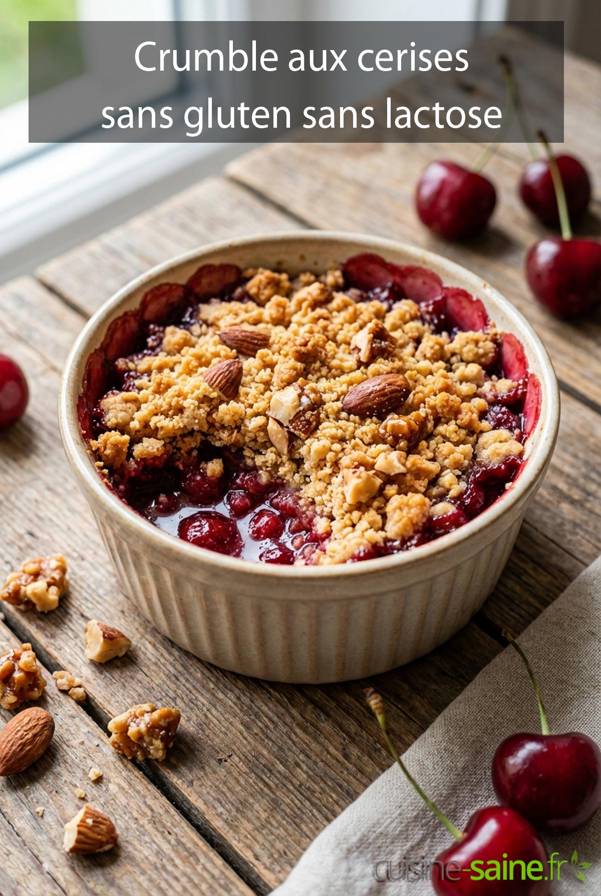 Crumble aux cerises sans gluten sans lactose
