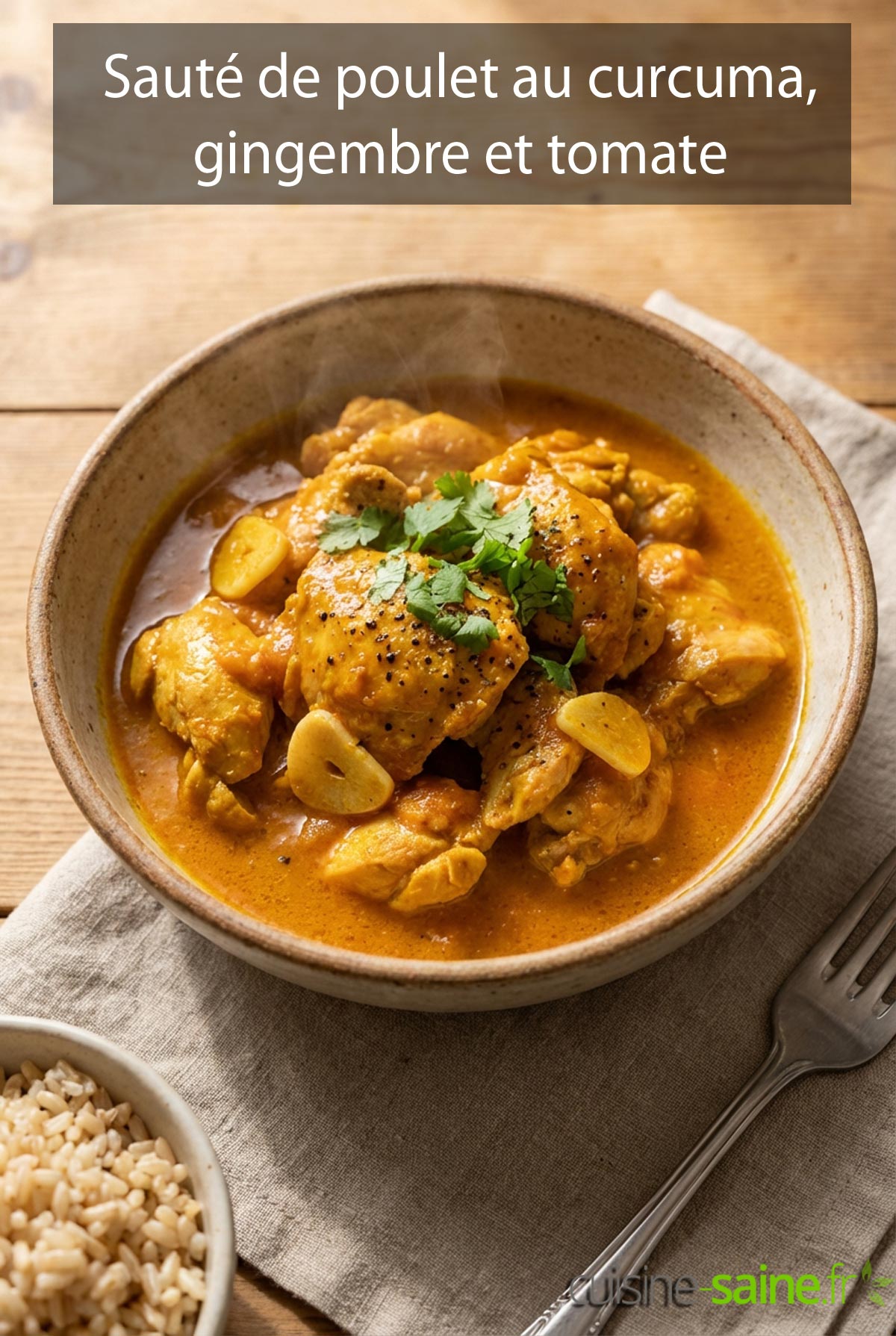 Sauté de poulet au curcuma, gingembre et tomate