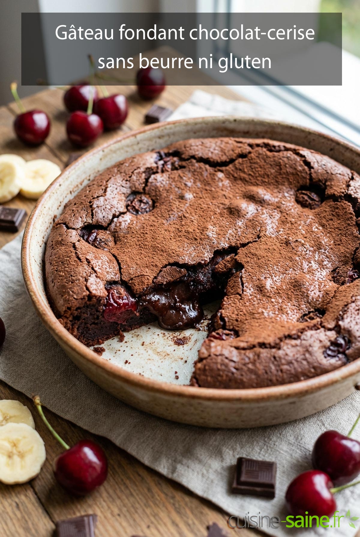 Gâteau fondant chocolat-cerise (sans beurre ni gluten)