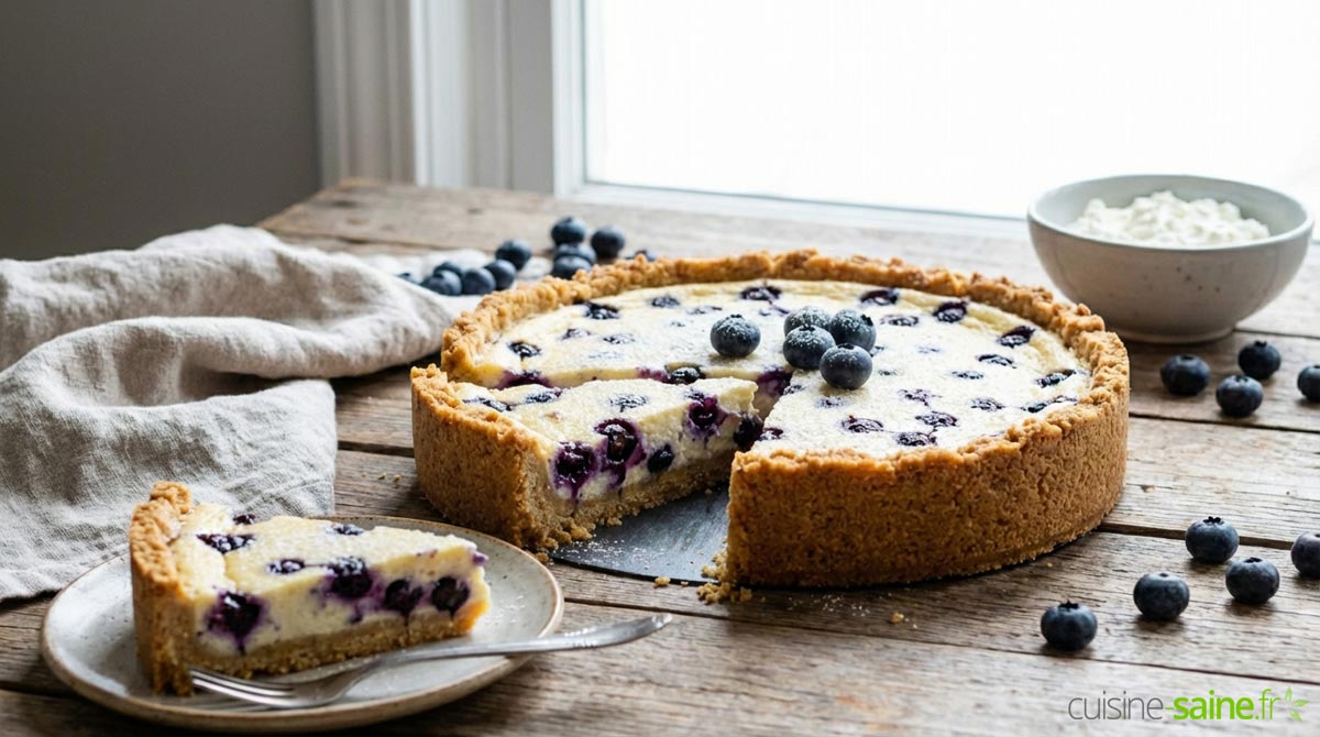 Tarte fromage blanc et myrtilles sans gluten