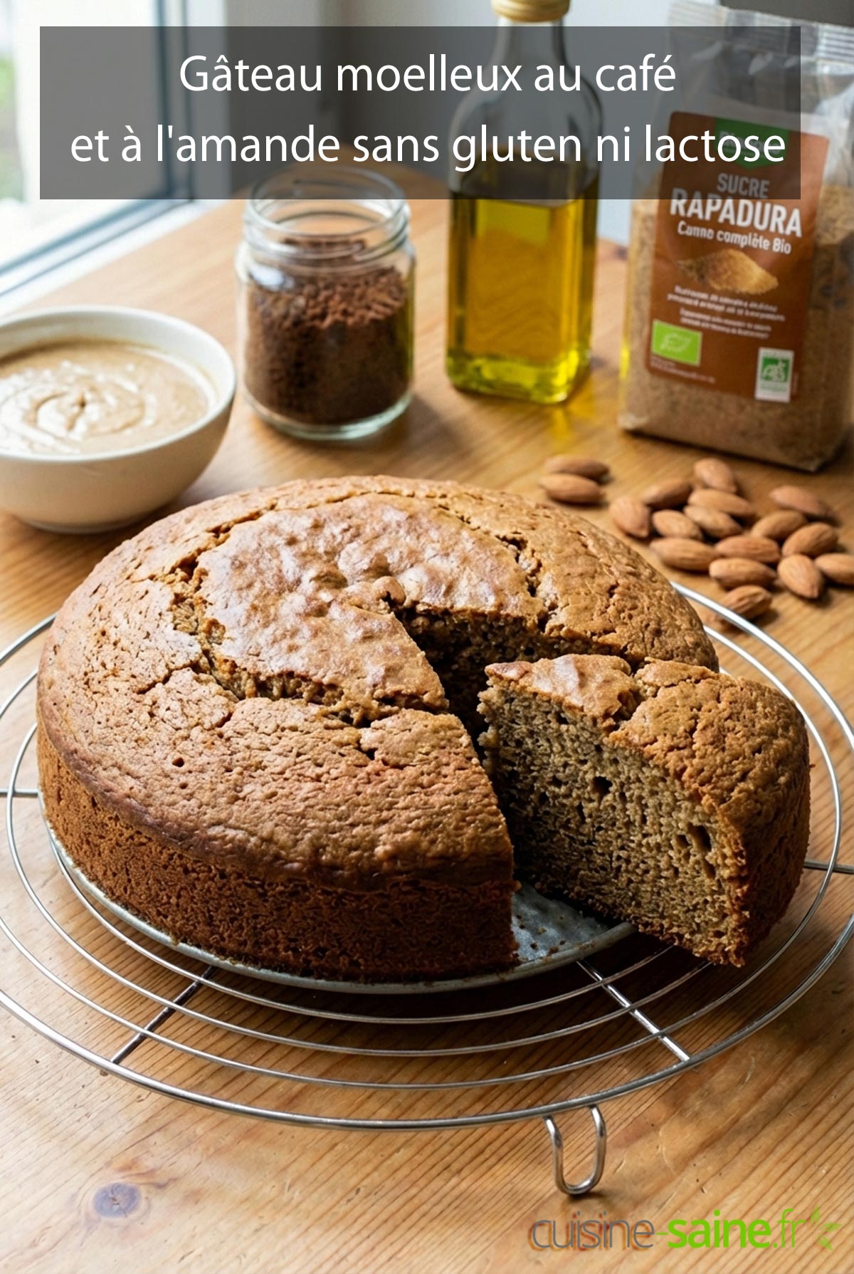 Gâteau moelleux au café et à l'amande sans gluten ni lactose