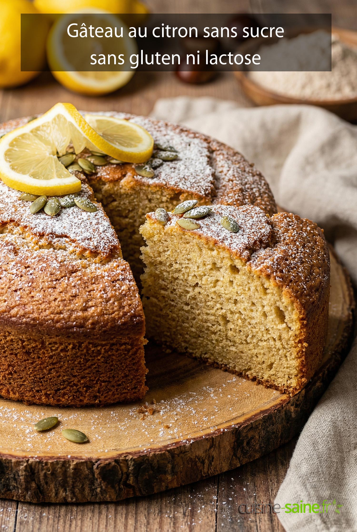 Gâteau au citron sans sucre sans gluten ni lactose