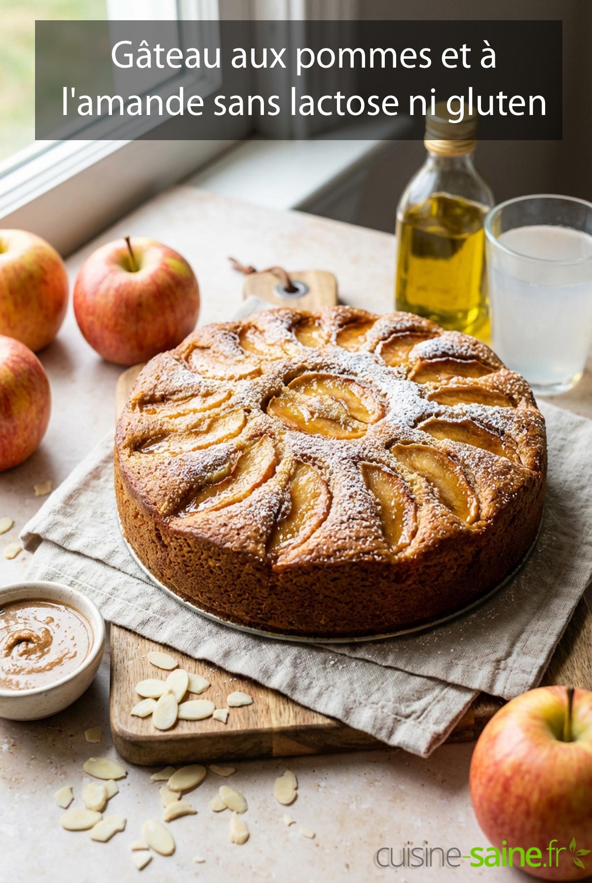 Gâteau moelleux aux pommes et à l'amande (sans lactose ni gluten)