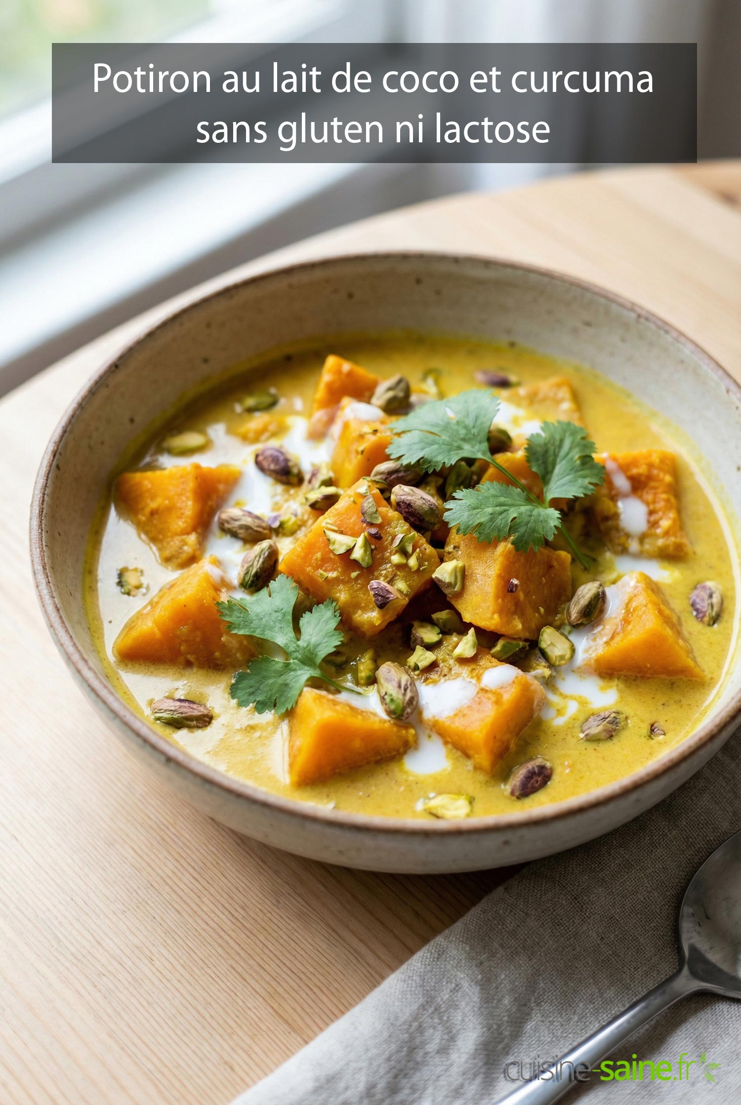 Potiron au lait de coco et curcuma sans gluten ni lactose