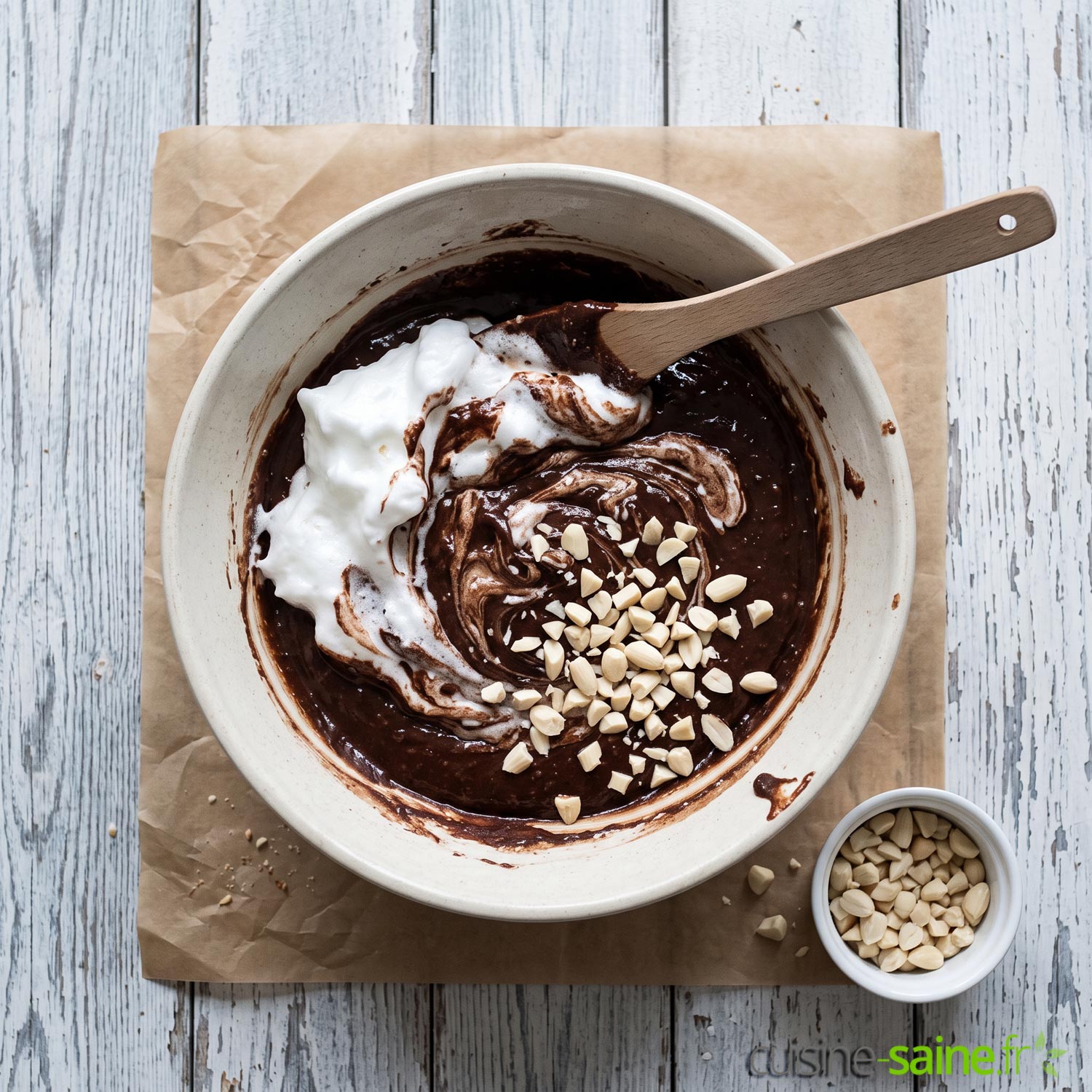 Incorporation des blancs en neige dans la pâte à brownies aux amandes sans gluten
