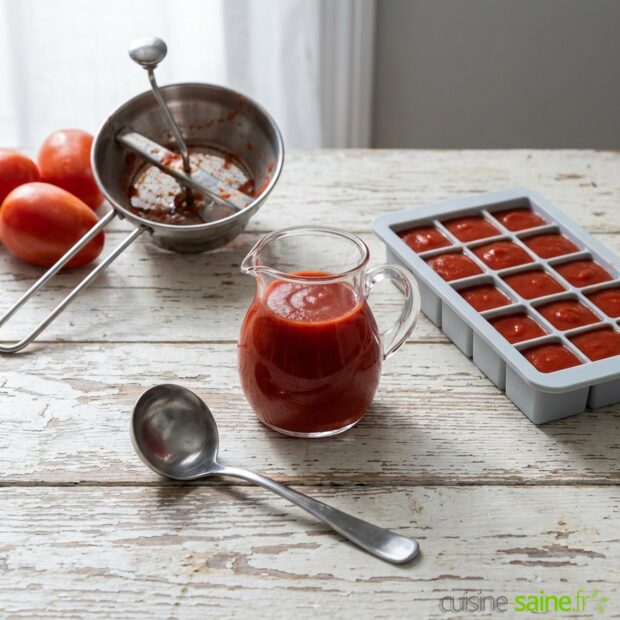 Coulis de tomates à la vapeur, prêt à congeler