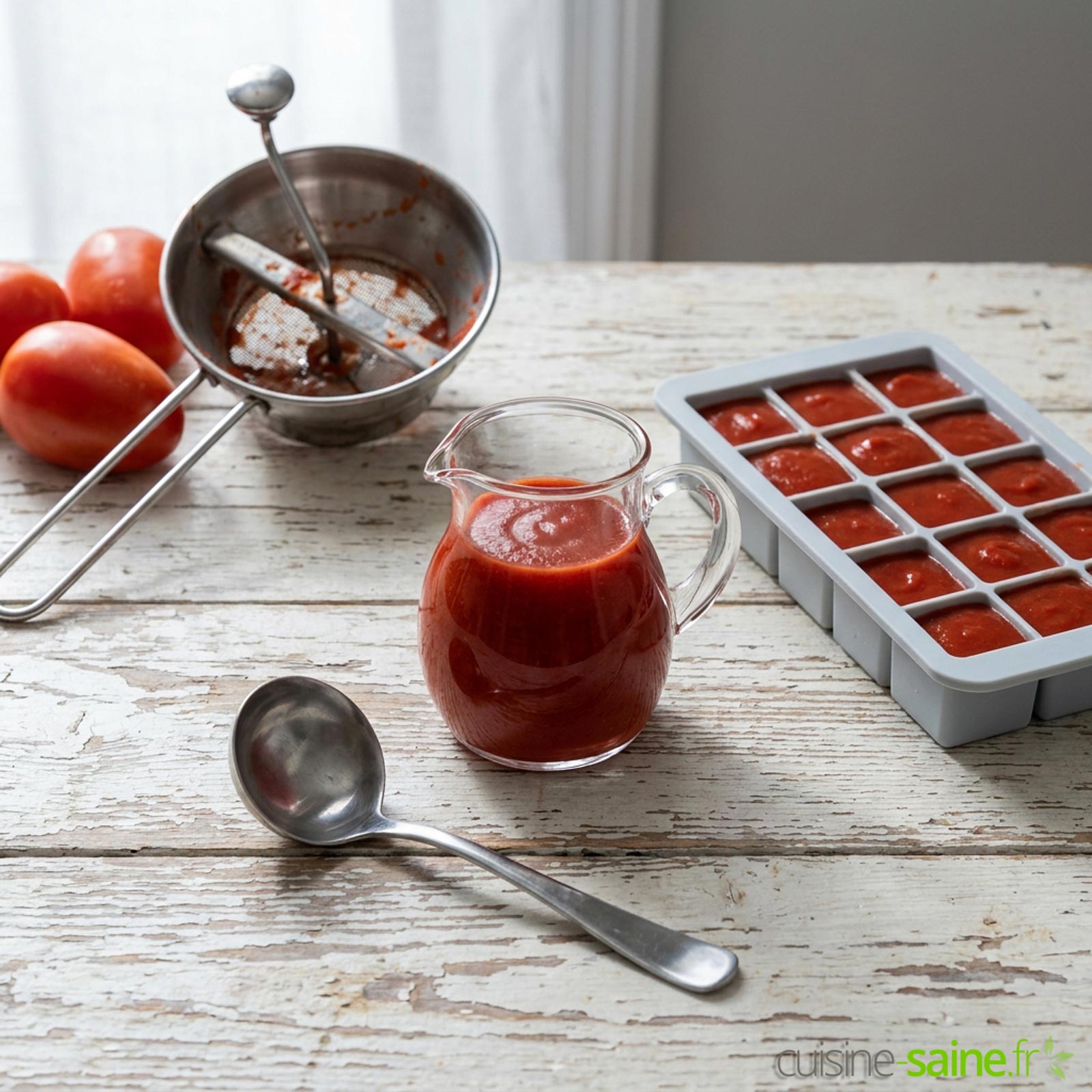 Coulis de tomates à la vapeur, prêt à congeler